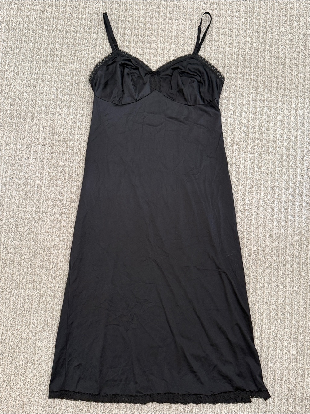 Vanity Fair Black Strapless Slip Dress with Lace Trim